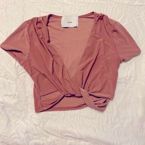 Workhall small muted pink cross front crop top